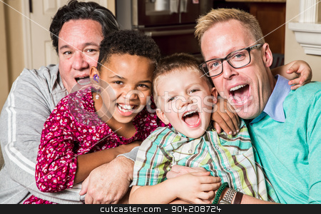 To use this stock image in your creative project, please select the size you need over to the right and click the "Add to Cart" button.
Your downloaded image will come with the Cutcaster watermark removed so don’t worry about the watermark you see on this page. Gay Parents With Chidren stock photo, Gay parents pose with their childen in the living room by Scott Griessel