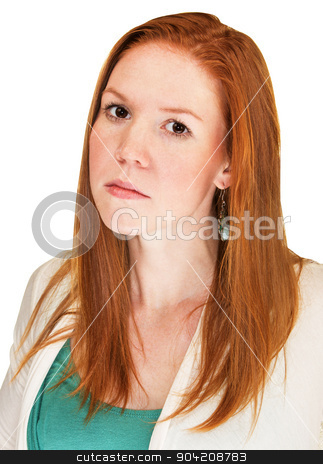 To use this stock image in your creative project, please select the size you need over to the right and click the "Add to Cart" button.
Your downloaded image will come with the Cutcaster watermark removed so don’t worry about the watermark you see on this page. Strict Isolated Woman stock photo, Single red haired white female with strict expression by Scott Griessel