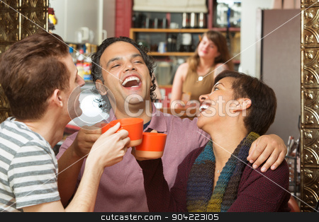 To use this stock image in your creative project, please select the size you need over to the right and click the "Add to Cart" button.
Your downloaded image will come with the Cutcaster watermark removed so don’t worry about the watermark you see on this page. Happy Group with Coffee Cups Laughing stock photo, Happy group of three diverse adults laughing with coffee cups by Scott Griessel