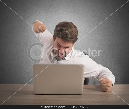 To use this stock image in your creative project, please select the size you need over to the right and click the "Add to Cart" button.
Your downloaded image will come with the Cutcaster watermark removed so don’t worry about the watermark you see on this page. Stressed and overworked businessman stock photo, Stressed businessman breaks the computer with punch by Federico Caputo