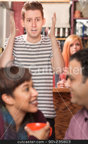 To use this stock image in your creative project, please select the size you need over to the right and click the "Add to Cart" button.
Your downloaded image will come with the Cutcaster watermark removed so don’t worry about the watermark you see on this page. Shocked Man with Cheating Partner stock photo, Shocked man with lip ring watching cheating partner in cafe by Scott Griessel