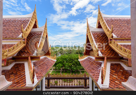 To use this stock image in your creative project, please select the size you need over to the right and click the "Add to Cart" button.
Your downloaded image will come with the Cutcaster watermark removed so don’t worry about the watermark you see on this page. Thai style roof stock photo, Thai style ancient roof and sky in the temple, Thailand by Yongkiet