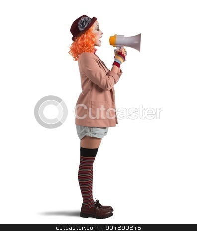 To use this stock image in your creative project, please select the size you need over to the right and click the "Add to Cart" button.
Your downloaded image will come with the Cutcaster watermark removed so don’t worry about the watermark you see on this page. Ad of the clown stock photo, Clown announces the start of the show by Federico Caputo