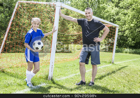 To use this stock image in your creative project, please select the size you need over to the right and click the "Add to Cart" button.
Your downloaded image will come with the Cutcaster watermark removed so don’t worry about the watermark you see on this page. teenager girl with father play soccer stock photo, A teenager girl with his father play soccer in a beautiful day by Louis-Paul St-Onge
