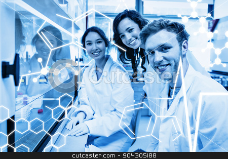 To use this stock image in your creative project, please select the size you need over to the right and click the "Add to Cart" button.
Your downloaded image will come with the Cutcaster watermark removed so don’t worry about the watermark you see on this page. Composite image of science graphic stock photo, Science graphic against science students using pipette in the lab by Wavebreak Media