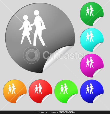 To use this stock image in your creative project, please select the size you need over to the right and click the "Add to Cart" button.
Your downloaded image will come with the Cutcaster watermark removed so don’t worry about the watermark you see on this page. crosswalk icon sign. Set of eight multi colored round buttons, stickers. Vector stock vector clipart, crosswalk icon sign. Set of eight multi colored round buttons, stickers. Vector illustration by Serhii
