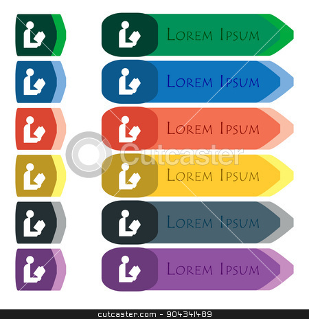 To use this stock image in your creative project, please select the size you need over to the right and click the "Add to Cart" button.
Your downloaded image will come with the Cutcaster watermark removed so don’t worry about the watermark you see on this page. read a book icon sign. Set of colorful, bright long buttons with additional small modules. Flat design stock vector clipart, read a book icon sign. Set of colorful, bright long buttons with additional small modules. Flat design. Vector by Serhii