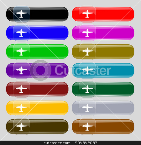 To use this stock image in your creative project, please select the size you need over to the right and click the "Add to Cart" button.
Your downloaded image will come with the Cutcaster watermark removed so don’t worry about the watermark you see on this page. aircraft icon sign. Set from fourteen multi-colored glass buttons with place for text. Vector stock vector clipart, aircraft icon sign. Set from fourteen multi-colored glass buttons with place for text. Vector illustration by Serhii