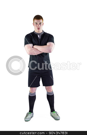 To use this stock image in your creative project, please select the size you need over to the right and click the "Add to Cart" button.
Your downloaded image will come with the Cutcaster watermark removed so don’t worry about the watermark you see on this page. Rugby player with arms crossed stock photo, Portrait of a serious rugby player with arms crossed by Wavebreak Media