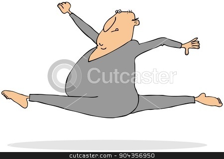 To use this stock image in your creative project, please select the size you need over to the right and click the "Add to Cart" button.
Your downloaded image will come with the Cutcaster watermark removed so don’t worry about the watermark you see on this page. Man doing a flying leap stock photo, This illustration depicts a chubby man in leotards doing a flying leap. by Dennis Cox