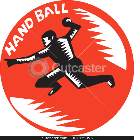 To use this stock image in your creative project, please select the size you need over to the right and click the "Add to Cart" button.
Your downloaded image will come with the Cutcaster watermark removed so don’t worry about the watermark you see on this page. Handball Player Jump Striking Circle Woodcut stock vector clipart, Illustration of a handball player jumping striking throwing ball viewed from side set inside circle with the word Handball in the background done in retro woodcut style. by patrimonio