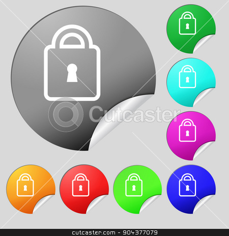 To use this stock image in your creative project, please select the size you need over to the right and click the "Add to Cart" button.
Your downloaded image will come with the Cutcaster watermark removed so don’t worry about the watermark you see on this page. Lock icon sign. Set of eight multi colored round buttons, stickers. Vector stock vector clipart, Lock icon sign. Set of eight multi colored round buttons, stickers. Vector illustration by Serhii