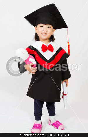 To use this stock image in your creative project, please select the size you need over to the right and click the "Add to Cart" button.
Your downloaded image will come with the Cutcaster watermark removed so don’t worry about the watermark you see on this page. Asian Child Graduation stock photo, Chinese little girl graduation in white backround studio shot. by Tan Kian Khoon