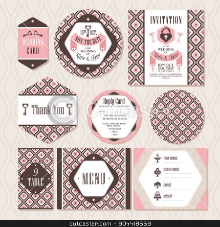 To use this stock image in your creative project, please select the size you need over to the right and click the "Add to Cart" button.
Your downloaded image will come with the Cutcaster watermark removed so don’t worry about the watermark you see on this page. Set of vintage wedding cards stock vector clipart, Set of vintage wedding cards vector illustration by SelenaMay