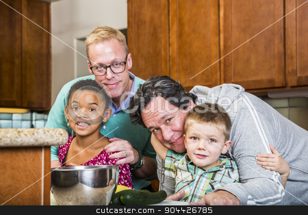 To use this stock image in your creative project, please select the size you need over to the right and click the "Add to Cart" button.
Your downloaded image will come with the Cutcaster watermark removed so don’t worry about the watermark you see on this page. Same Sex Couple with Their Children stock photo, Gay with their kids in a residential kitchen by Scott Griessel