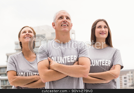 To use this stock image in your creative project, please select the size you need over to the right and click the "Add to Cart" button.
Your downloaded image will come with the Cutcaster watermark removed so don’t worry about the watermark you see on this page. Smiling volunteers looking up stock photo, Smiling volunteers looking up on roof of building by Wavebreak Media