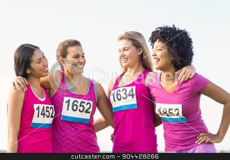 To use this stock image in your creative project, please select the size you need over to the right and click the "Add to Cart" button.
Your downloaded image will come with the Cutcaster watermark removed so don’t worry about the watermark you see on this page. Four smiling runners supporting breast cancer marathon stock photo, Four smiling runners supporting breast cancer marathon in parkland by Wavebreak Media