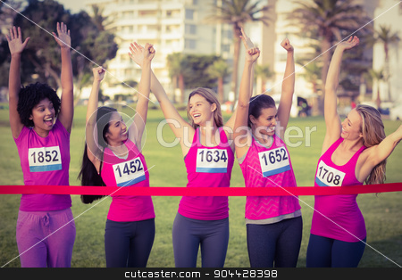 To use this stock image in your creative project, please select the size you need over to the right and click the "Add to Cart" button.
Your downloaded image will come with the Cutcaster watermark removed so don’t worry about the watermark you see on this page. Cheering women supporting breast cancer marathon stock photo, Cheering women supporting breast cancer marathon in parkland by Wavebreak Media