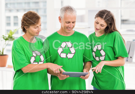 To use this stock image in your creative project, please select the size you need over to the right and click the "Add to Cart" button.
Your downloaded image will come with the Cutcaster watermark removed so don’t worry about the watermark you see on this page. Smiling eco-minded colleagues using tablet stock photo, Smiling eco-minded colleagues using tablet in the office by Wavebreak Media