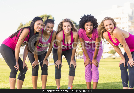 To use this stock image in your creative project, please select the size you need over to the right and click the "Add to Cart" button.
Your downloaded image will come with the Cutcaster watermark removed so don’t worry about the watermark you see on this page. Five smiling runners supporting breast cancer marathon stock photo, Portrait of five smiling runners supporting breast cancer marathon in parkland by Wavebreak Media