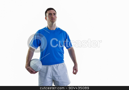 To use this stock image in your creative project, please select the size you need over to the right and click the "Add to Cart" button.
Your downloaded image will come with the Cutcaster watermark removed so don’t worry about the watermark you see on this page. Rugby player holding a rugby ball stock photo, Portrait of a smiling rugby player holding a rugby ball by Wavebreak Media