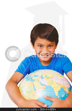 To use this stock image in your creative project, please select the size you need over to the right and click the "Add to Cart" button.
Your downloaded image will come with the Cutcaster watermark removed so don’t worry about the watermark you see on this page. Composite image of pupil holding globe stock photo, Pupil holding globe against silhouette of graduate by Wavebreak Media