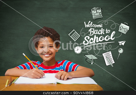 To use this stock image in your creative project, please select the size you need over to the right and click the "Add to Cart" button.
Your downloaded image will come with the Cutcaster watermark removed so don’t worry about the watermark you see on this page. Composite image of smiling pupil stock photo, Smiling pupil against green chalkboard by Wavebreak Media