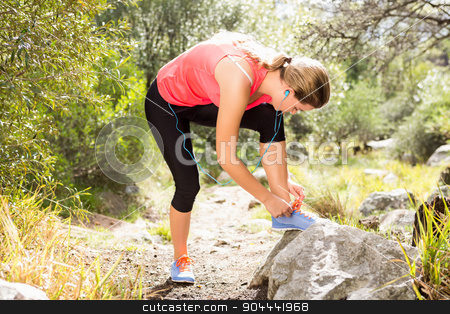 To use this stock image in your creative project, please select the size you need over to the right and click the "Add to Cart" button.
Your downloaded image will come with the Cutcaster watermark removed so don’t worry about the watermark you see on this page. Blonde athlete tying her shoelace stock photo, Blonde athlete tying her shoelace in the nature by Wavebreak Media