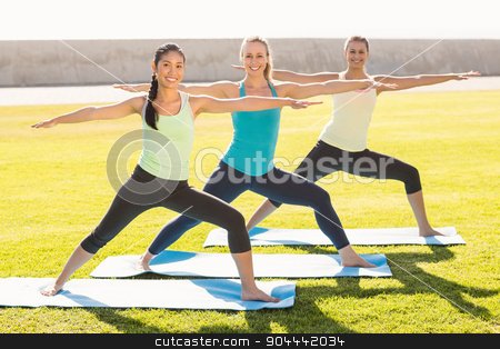 To use this stock image in your creative project, please select the size you need over to the right and click the "Add to Cart" button.
Your downloaded image will come with the Cutcaster watermark removed so don’t worry about the watermark you see on this page. Smiling sporty women stretching on exercise mat stock photo, Portrait of smiling sporty women stretching on exercise mat in parkland by Wavebreak Media