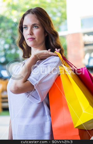 To use this stock image in your creative project, please select the size you need over to the right and click the "Add to Cart" button.
Your downloaded image will come with the Cutcaster watermark removed so don’t worry about the watermark you see on this page. Pretty woman shopping at the mall stock photo, Pretty woman shopping at the mall on a sunny day by Wavebreak Media