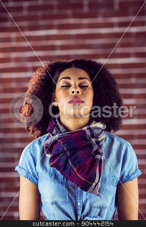 To use this stock image in your creative project, please select the size you need over to the right and click the "Add to Cart" button.
Your downloaded image will come with the Cutcaster watermark removed so don’t worry about the watermark you see on this page. Attractive young woman with eyes closed stock photo, Attractive young woman with eyes closed against red brick background by Wavebreak Media