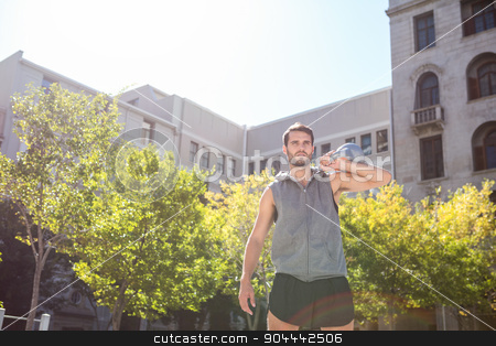 To use this stock image in your creative project, please select the size you need over to the right and click the "Add to Cart" button.
Your downloaded image will come with the Cutcaster watermark removed so don’t worry about the watermark you see on this page. Handsome athlete holding kettle bell stock photo, Handsome athlete holding kettle bell in the city by Wavebreak Media