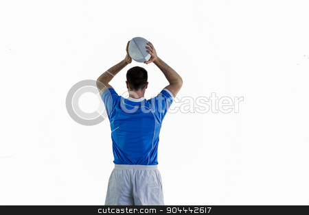 To use this stock image in your creative project, please select the size you need over to the right and click the "Add to Cart" button.
Your downloaded image will come with the Cutcaster watermark removed so don’t worry about the watermark you see on this page. Rugby player about to throw a rugby ball stock photo, Back view of a rugby player about to throw a rugby ball by Wavebreak Media