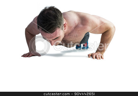 To use this stock image in your creative project, please select the size you need over to the right and click the "Add to Cart" button.
Your downloaded image will come with the Cutcaster watermark removed so don’t worry about the watermark you see on this page. Strong bodybuilder doing press up stock photo, Strong bodybuilder doing press up on white background by Wavebreak Media