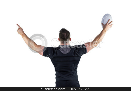To use this stock image in your creative project, please select the size you need over to the right and click the "Add to Cart" button.
Your downloaded image will come with the Cutcaster watermark removed so don’t worry about the watermark you see on this page. Rugby player celebrating with the ball stock photo, Rugby player celebrating with the ball on white background by Wavebreak Media