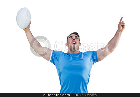 To use this stock image in your creative project, please select the size you need over to the right and click the "Add to Cart" button.
Your downloaded image will come with the Cutcaster watermark removed so don’t worry about the watermark you see on this page. Rugby player cheering and pointing stock photo, Rugby player cheering and pointing on white background by Wavebreak Media