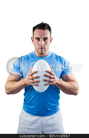To use this stock image in your creative project, please select the size you need over to the right and click the "Add to Cart" button.
Your downloaded image will come with the Cutcaster watermark removed so don’t worry about the watermark you see on this page. Rugby player looking at camera with ball stock photo, Rugby player looking at camera with ball on white background by Wavebreak Media