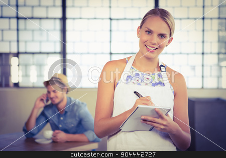 To use this stock image in your creative project, please select the size you need over to the right and click the "Add to Cart" button.
Your downloaded image will come with the Cutcaster watermark removed so don’t worry about the watermark you see on this page. Portrait of a beautiful waitress taking an order stock photo, Portrait of a beautiful waitress taking an order in a cafe by Wavebreak Media