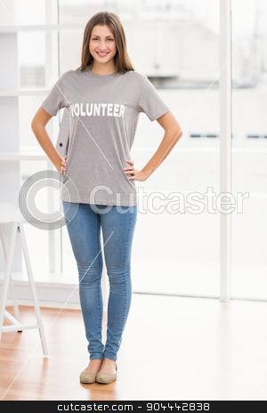 To use this stock image in your creative project, please select the size you need over to the right and click the "Add to Cart" button.
Your downloaded image will come with the Cutcaster watermark removed so don’t worry about the watermark you see on this page. Smiling brunette volunteer with hands on hips stock photo, Portrait of smiling brunette volunteer with hands on hips in the office by Wavebreak Media