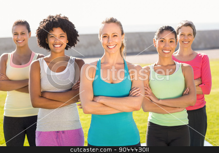 To use this stock image in your creative project, please select the size you need over to the right and click the "Add to Cart" button.
Your downloaded image will come with the Cutcaster watermark removed so don’t worry about the watermark you see on this page. Smiling sporty women with arms crossed stock photo, Portrait of smiling sporty women with arms crossed in parkland by Wavebreak Media