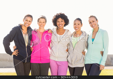 To use this stock image in your creative project, please select the size you need over to the right and click the "Add to Cart" button.
Your downloaded image will come with the Cutcaster watermark removed so don’t worry about the watermark you see on this page. Smiling sporty women with arms around each other stock photo, Portrait of smiling sporty women with arms around each other in parkland by Wavebreak Media