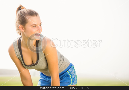 To use this stock image in your creative project, please select the size you need over to the right and click the "Add to Cart" button.
Your downloaded image will come with the Cutcaster watermark removed so don’t worry about the watermark you see on this page. Smiling sporty blonde resting stock photo, Smiling sporty blonde resting in parkland by Wavebreak Media
