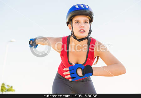 To use this stock image in your creative project, please select the size you need over to the right and click the "Add to Cart" button.
Your downloaded image will come with the Cutcaster watermark removed so don’t worry about the watermark you see on this page. Focused sporty blonde skating stock photo, Focused sporty blonde skating at promenade by Wavebreak Media
