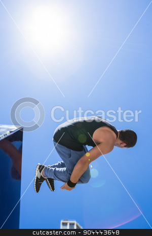 To use this stock image in your creative project, please select the size you need over to the right and click the "Add to Cart" button.
Your downloaded image will come with the Cutcaster watermark removed so don’t worry about the watermark you see on this page. Man doing free-running in the city stock photo, Man doing free-running in the city on a sunny day by Wavebreak Media