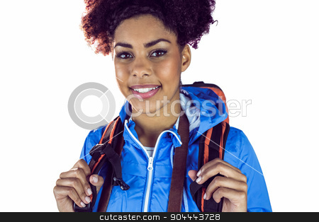 To use this stock image in your creative project, please select the size you need over to the right and click the "Add to Cart" button.
Your downloaded image will come with the Cutcaster watermark removed so don’t worry about the watermark you see on this page. Close up view of a young woman with camera and backpack stock photo, Close up view of a young woman with camera and backpack on a white background by Wavebreak Media