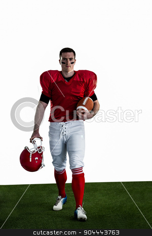 To use this stock image in your creative project, please select the size you need over to the right and click the "Add to Cart" button.
Your downloaded image will come with the Cutcaster watermark removed so don’t worry about the watermark you see on this page. Portrait of american football player walking and holding footbal stock photo, Portrait of american football player walking and holding football and helmet on american football field by Wavebreak Media