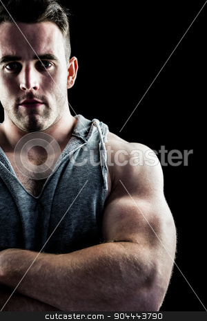 To use this stock image in your creative project, please select the size you need over to the right and click the "Add to Cart" button.
Your downloaded image will come with the Cutcaster watermark removed so don’t worry about the watermark you see on this page. Handsome bodybuilder with arms crossed stock photo, Handsome bodybuilder with arms crossed on black background by Wavebreak Media