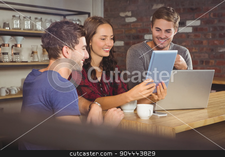 To use this stock image in your creative project, please select the size you need over to the right and click the "Add to Cart" button.
Your downloaded image will come with the Cutcaster watermark removed so don’t worry about the watermark you see on this page. Smiling friends looking at tablet computer stock photo, Smiling friends looking at tablet computer at coffee shop by Wavebreak Media