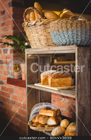 To use this stock image in your creative project, please select the size you need over to the right and click the "Add to Cart" button.
Your downloaded image will come with the Cutcaster watermark removed so don’t worry about the watermark you see on this page. Breads on a shelf stock photo, Breads on a shelf at coffee shop by Wavebreak Media