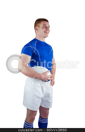To use this stock image in your creative project, please select the size you need over to the right and click the "Add to Cart" button.
Your downloaded image will come with the Cutcaster watermark removed so don’t worry about the watermark you see on this page. Smiling rugby player holding rugby ball stock photo, Profile view of a rugby player holding rugby ball and looking away by Wavebreak Media